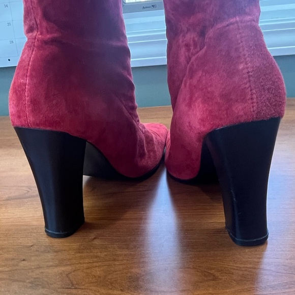 Red Suede Leather Thigh High Heeled Boots Size 9 - Picture 7 of 14